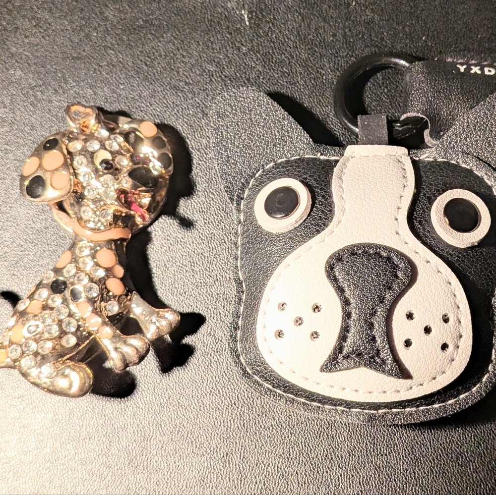 Adorable Dog Purse Charms- One Sparkley Metal And One Faux Leather